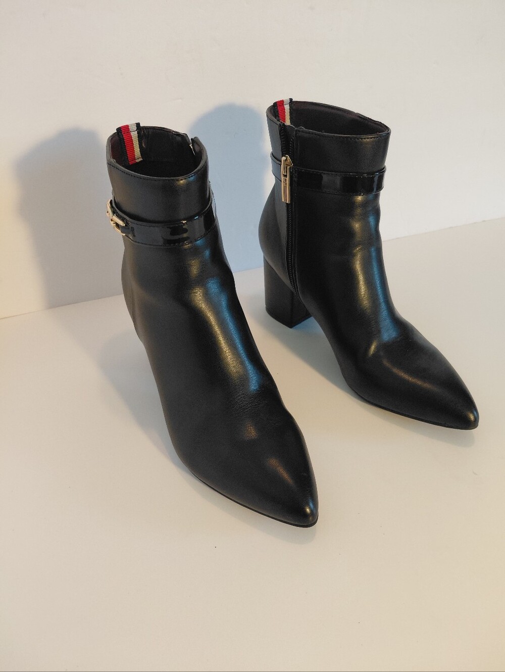 Tommy Hilfiger Black Pointed Ankle Booties with Accent Strap